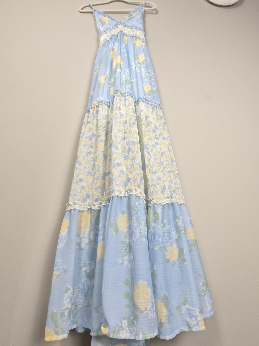 Altar'd State Floral Tiered Ruffle Maxi Dress Light Blue Cottagecore Coquette M - Picture 13 of 16